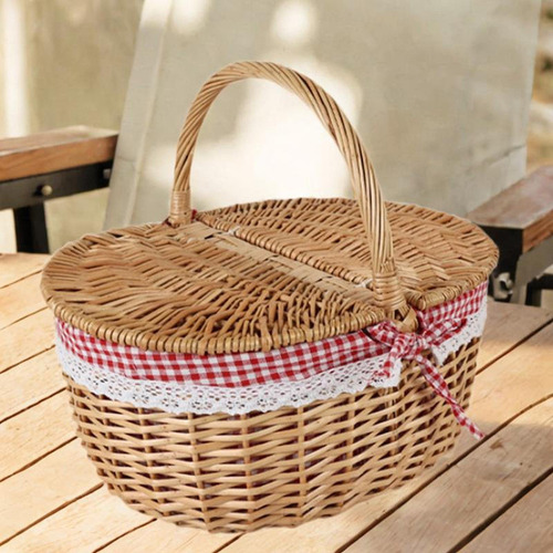 Cesta De Vime Para , Cesta Tecida De Médio Vermelho Branco