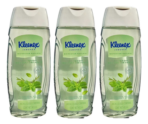 3 Jabón Líquido Corporal Kleenex Eucalipto Y Menta 400ml