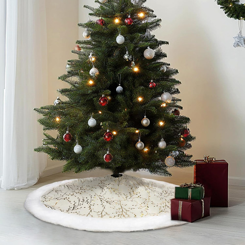 Syitcun Falda Del Árbol De Navidad, 48inch Blanco Y Oro ...