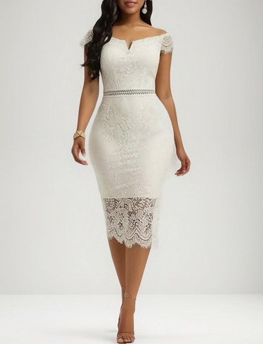 Vestido De Mujer Elegante Con Cuello En V Y Encaje Ajustado