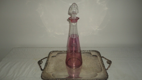 Gran Botellon Cristal Antiguo Tallado Con Tapon Miralo