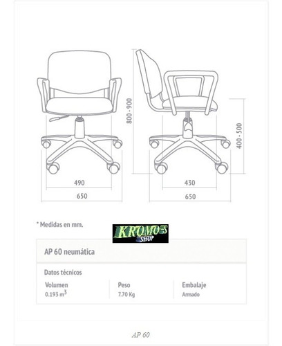 Sillón Ap 60 Profesional Oficina Con Brazos Neumatica Negra