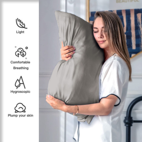 Funda De Almohada De Seda Tamaño Estandar Color Gris