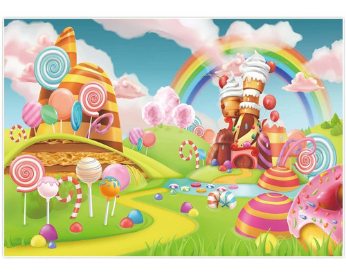 7x5ft Lollipop Candyland Backdrop Sweet Cartoon Rainbow...