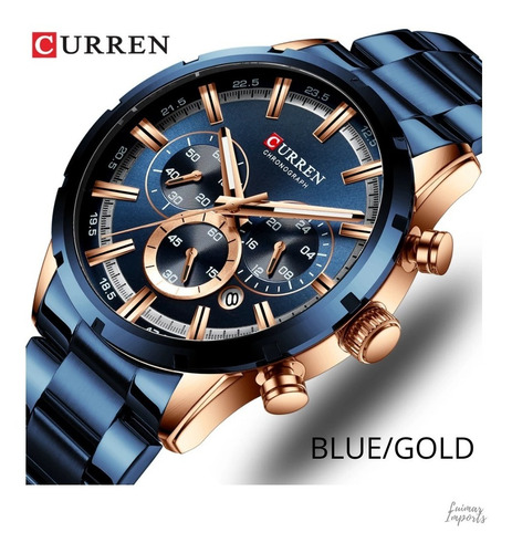Relógio De Luxo Masculino Curren 8355 Com Estojo V. Cores Cor da correia Azul/Rosegold