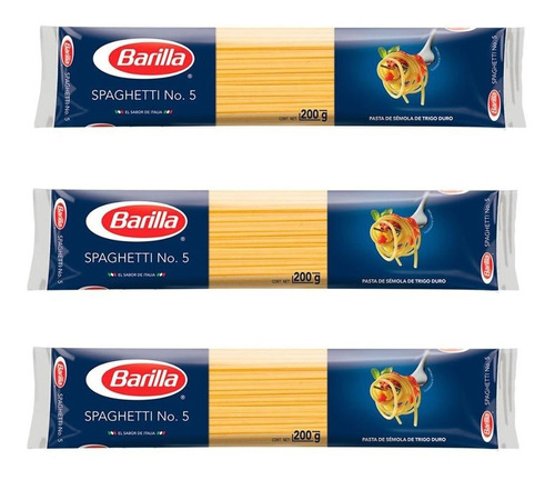 Pasta Barilla Spaghetti N° 5 200g Espagueti Pack 3 Piezas