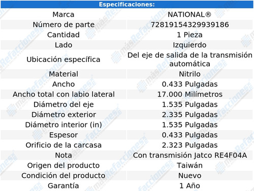 Retén Eje Salida T/ A Izquierdo I35 02 Al 04 National