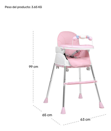 Silla Alta Periquera 3 En 1 Bebe Ajustable Comer Rosa Periquera Rosa