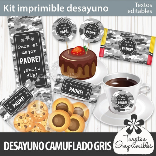 Kit Imprimible Desayuno Dia Del Padre Camuflado G Editable