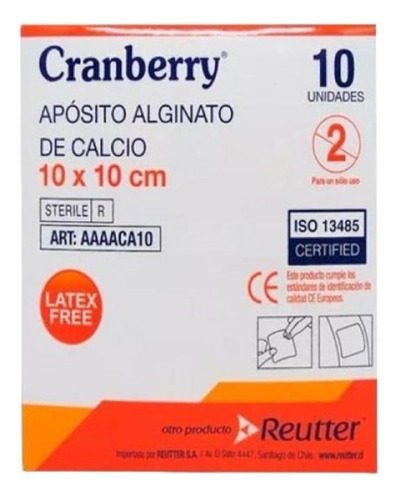 Apósito Alginato De Calcio 10x10 X 1 Unidad - Cranberry