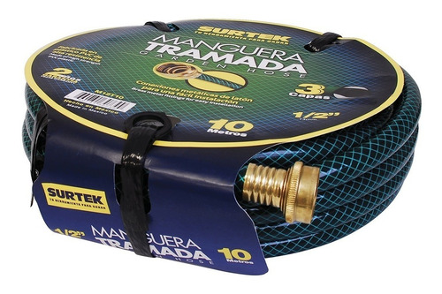 Manguera Tramada Verde 1/2 PuLG Conector Metálico 10m Surtek