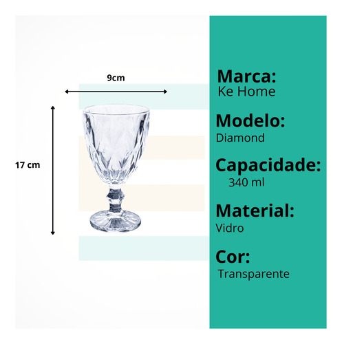 Jogo 6 Taças Diamond Vidro 340ml E Jarra Diamond 1,0 Litro