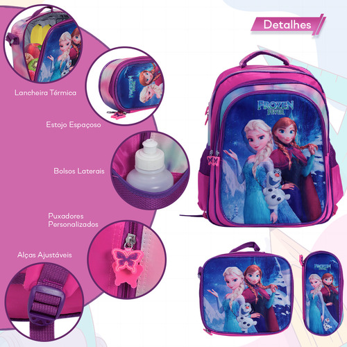 Kit Mochila Infantil De Costas 3d Frozen Desenho Criança