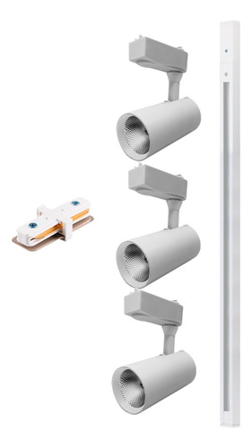 Kit Trilho 3 Spots Led Eletrificado 1 Metro Com Cor Branco Frio 110v/220v