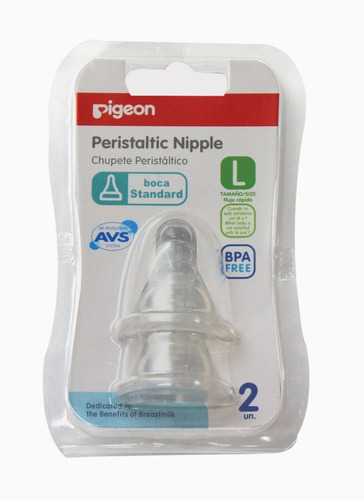 Tetina Pigeon Peristaltico Cuello Estándar Flujo Rápido 2 Pz