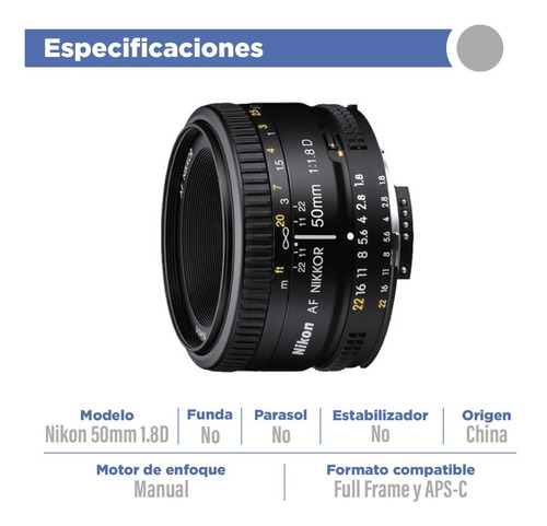 Imagen 2 de 10 de Lente Nikon Af 50mm 1.8d Reflex Nikkor Original / Garantia / Factura A Y B / Envio Gratis / Siempre Stock /