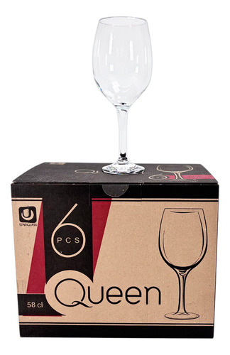 Juego De 6 Copas De Vidrio Vino Agua Queen 580 Ml Color Transparente