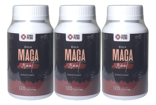 Maca Negra Orgánica Gelatinizada, 3 Frascos X 120 Vegan Caps