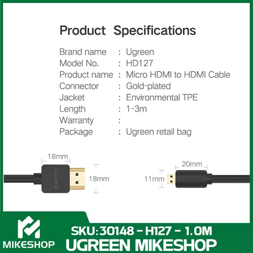 UGREEN-Cable Micro HDMI a HDMI, Adaptador 4K 60Hz, retorno de Audio  Ethernet para GoPro Raspberry