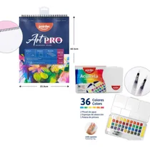 Comprar Set Acuarelas Premiun + Block Para Pintar+ Pinceles Pointer