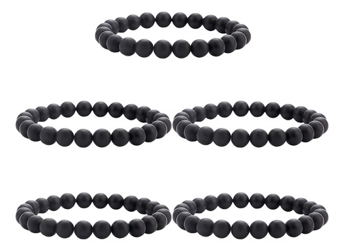 Pulsera De Perlas De Ágata Negra, 5 Unidades