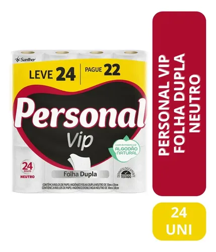 Papel Higiênico Personal Vip Neutro Folha Dupla Com 24 Unidades