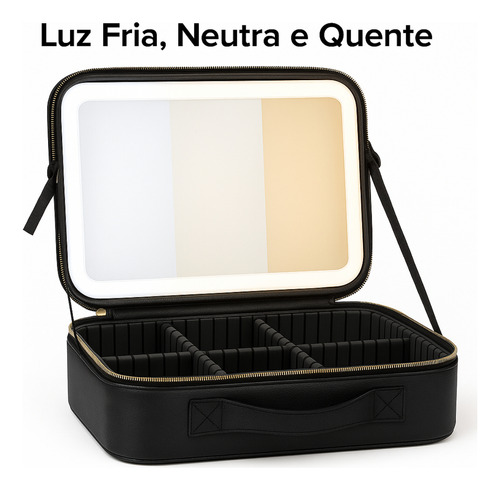 Maleta Bolsa Cosmeticos Maquiagem Com Espelho Led Blogueira