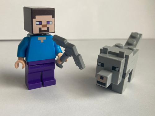 Lego Minecraft Steve Y Lobo Lego Original 1 Steve Y Lobo Lego (Usado)