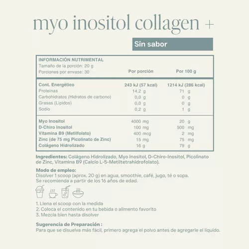 Reset Myoinositol Collagen Myo&dchiro Inositol 600g Sin Sabor