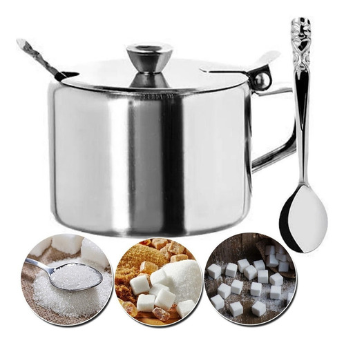 Açucareiro Em Aço Inox Com Colher 10 Cm 420ml Black Friday