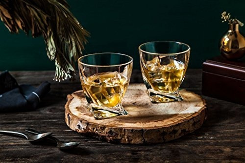 Joyjolt Atlas - Vasos De Whisky De Cristal, Estilo Antiguo, 12 Onzas, Vidrio De Whisky Ultra Transparente Para Bourbon Y Licor, Juego De 2 Vasos De Cristal