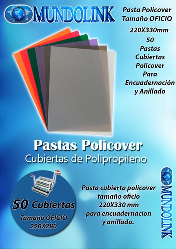 Pasta Caratula Policover 50 Cubietas Oficio Anilladora Espir