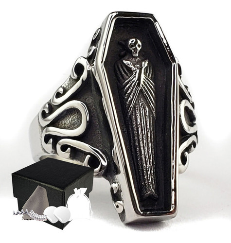 Combo Anillo Ataúd Vampiro Calavera Acero Inoxidable Unisex