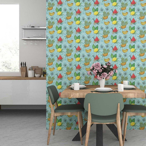 Imagem 1 de 5 de Papel De Parede Adesivo Frutas Tropicais Fundo Azul N07033 0