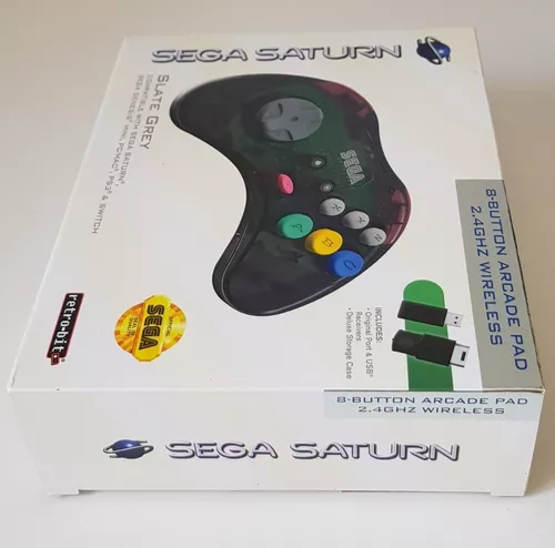 Retro-Bit Official Sega Saturn 2.4 GHz Wireless Controller 8-Button Arcade  Pad for Sega Saturn, Sega Genesis Mini, Nintendo Switch, PS3, PC, Mac -  Includes 2 Receivers & Storage Case -Black 