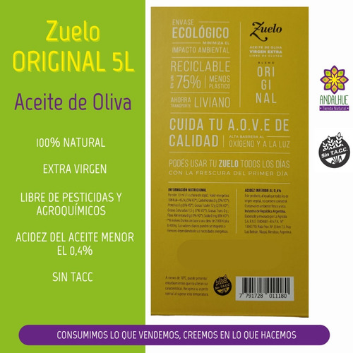Aceite De Oliva Zuelo Clasico 5000ml 5lt Extra Virgen Caja