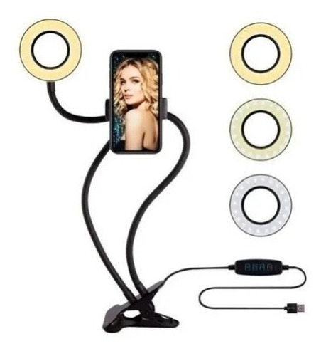 Aro Luz Led Flexible Con Soporte De Celular Para Mesa