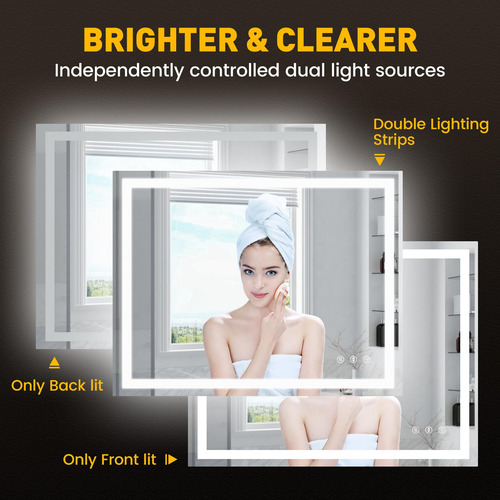 Yoleo Espejo De Baño Led De 24 X 36 Pulgadas Con Luz Frontal