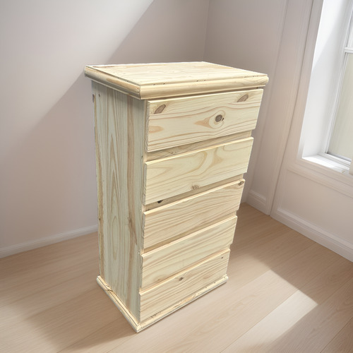 Cajonera Chifonier En Pino 60 X 111 Con 5 Cajones Altos - Pi Color Sin Pintar