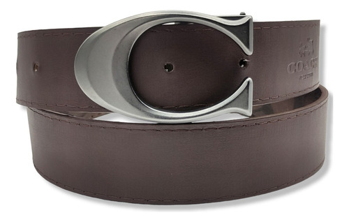 Cinturon Coach Doble Vista Reversible Hombre Mujer Unisex Color Chocolate Diseño De La Tela Hebilla C Talla Xg (130cm)