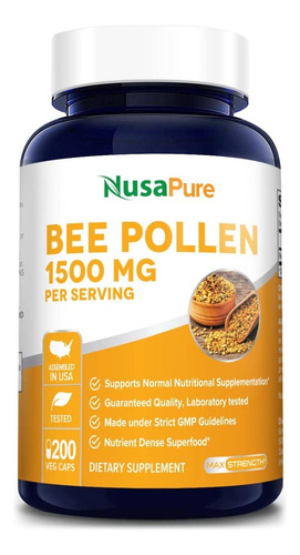 Bee Pollen 1500 Mg 200 Capsulas Nusapure Hecho En Usa Sabor S/n