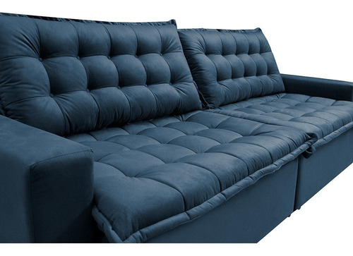 Sofá Retrátil Reclinável E Cama 2,35m Cama Inbox Flex. Suede Cor Azul Desenho Do Tecido Liso
