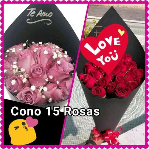 Conos Rosas. Golosinas. Flores. Regalo.