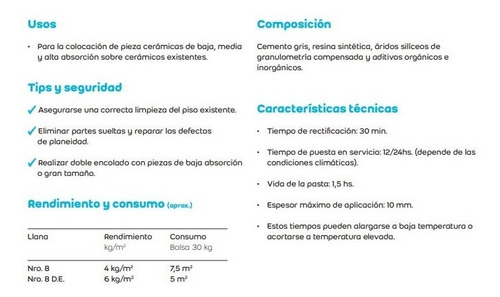 Imagen 5 de 7 de Weber Piso Sobre Piso 12 Hrs X 30kg Adhesivo Weber.col