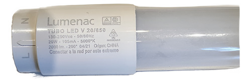 Pack X20 Tubo T8 Led 850 20w / 120cm Lumenac 5000k Fria Luz Blanco Frío