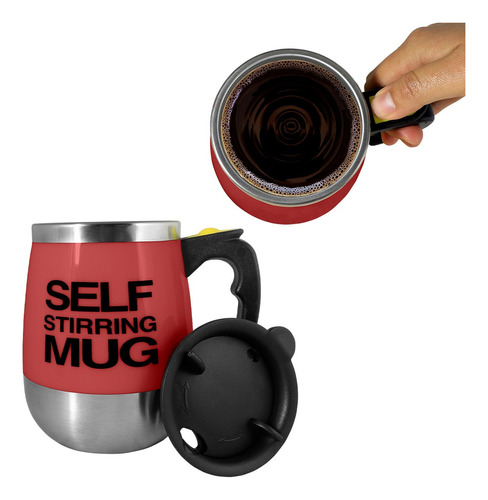 Taza Autoagitadora Para Café Térmica Mezcla Automática 450ml Color Rojo