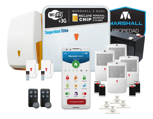 Kit Alarma Inalámbrica Marshall 3 Gsm 3g  Chip Con Aplicacion Para Celular Marshall App Domiciliaria Comercio