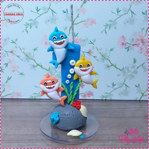 Imagem 1 de 2 de Personalizado Biscuit Aniversario Vela Tubarão Azul