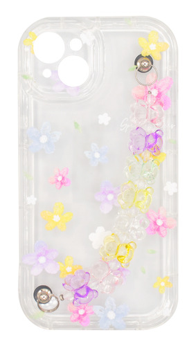 Protector iPhone 15 Diseño Flores Con Correa De Mano