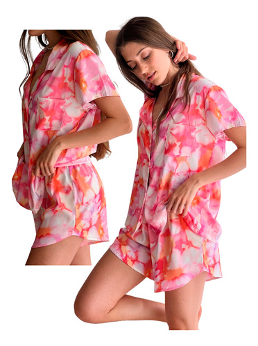 Pijama De Seda Mujer Estampado Verano Selene